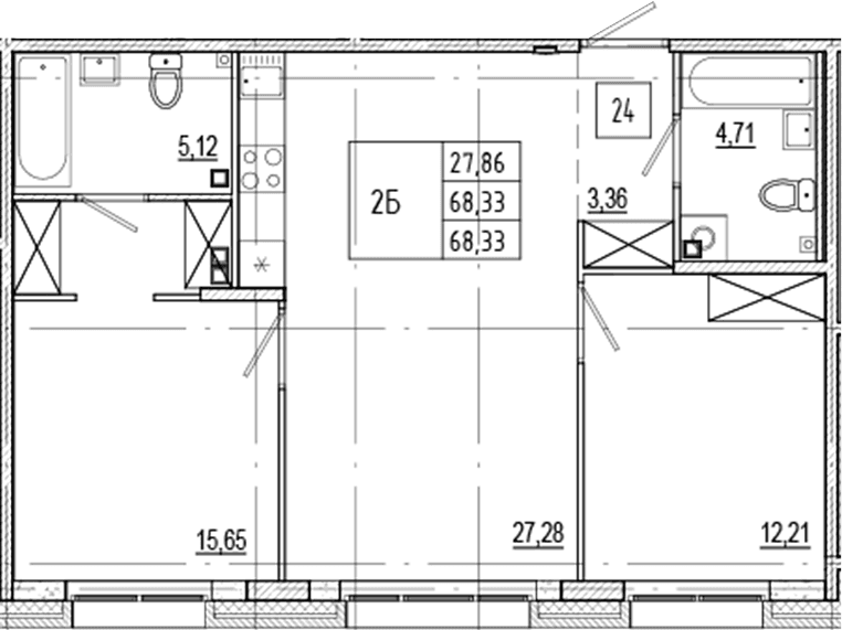 Планировка: Евротрёшка 68,3 м² в ЖК «Ranta Residence»