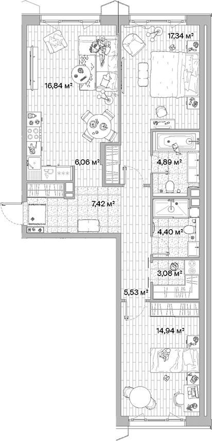 Планировка: Евротрёшка 80,5 м² в ЖК «МЫС»