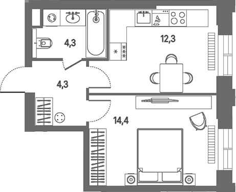 Планировка: 1-комнатная квартира 35,3 м² в ЖК «КОД Сокольники»