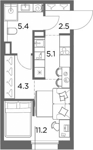 Планировка: Студия 28,5 м² в ЖК «Станиславский»