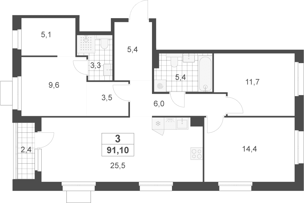 Планировка: Квартира евро-4 89,9 м² в ЖК «Деснаречье»