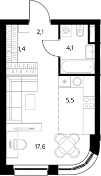 Планировка: Студия 31 м² в ЖК «Адмирал»