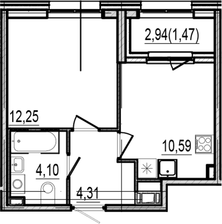 Планировка: 1-комнатная квартира 31,3 м² в ЖК «Оптимист»
