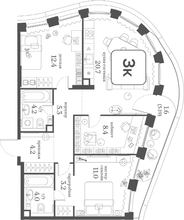 3-комнатная квартира