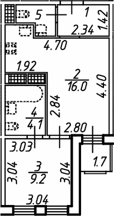 Планировка: Евродвушка 34,6 м² в ЖК «Аэросити Клаб»