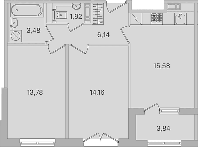 Планировка: Евротрёшка 55,1 м² в ЖК «Дубровский»
