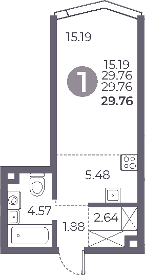 Планировка: Студия 29,8 м² в ЖК «Мневники от Гранель»