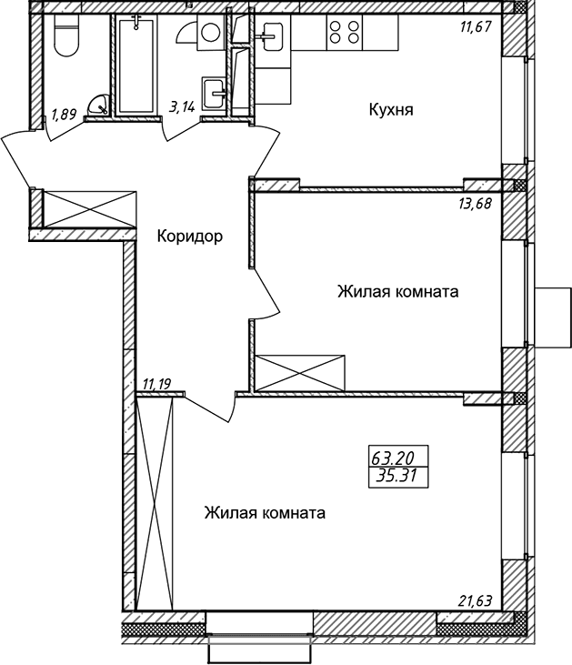 2-комнатная квартира