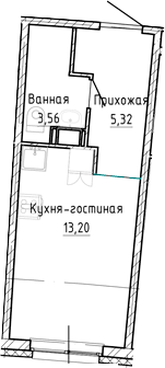 Планировка: Студия 22,1 м² в ЖК «Аквилон Рива»