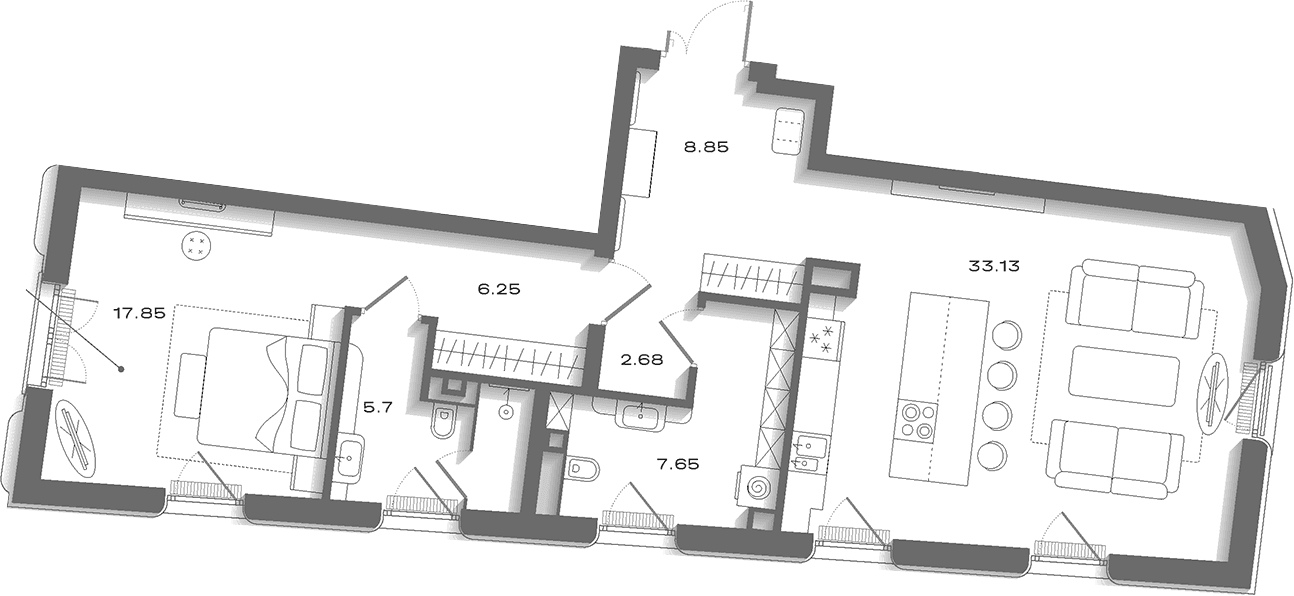Планировка: Евродвушка 87,7 м² в ЖК «Дом Соболева»