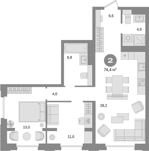 2-комнатная квартира