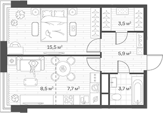 Планировка: Евродвушка 44,8 м² в ЖК «Аристов Берег»