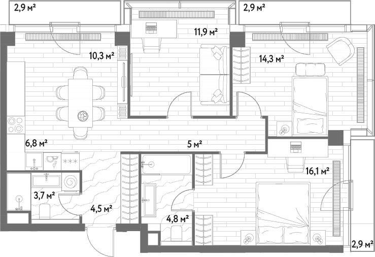 Планировка: Квартира евро-4 77,4 м² в ЖК «С5»