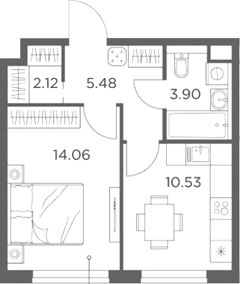 Планировка: 1-комнатная квартира 36,1 м² в ЖК «Одинград, квартал Семейный»