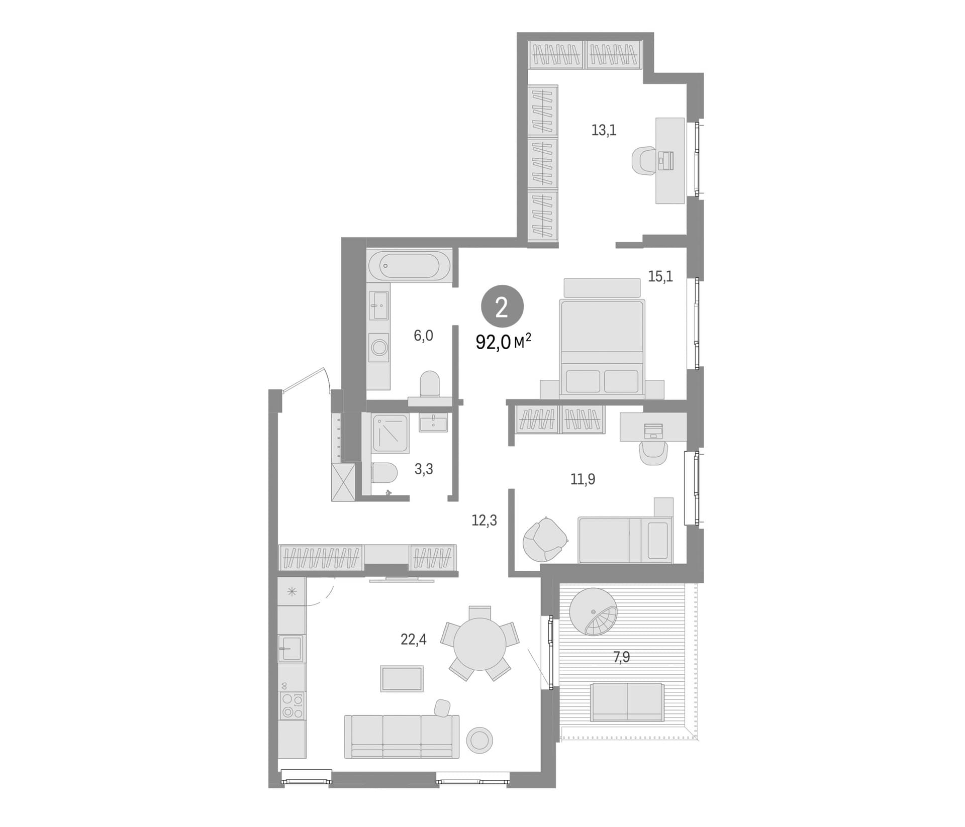 Планировка: Квартира евро-4 84,1 м² в ЖК «Брусника в Новоселье»