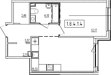 Планировка: Евродвушка 42,8 м² в ЖК «Новый Ямбург»