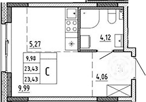 Планировка: Студия 23,4 м² в ЖК «Аннино Сити»