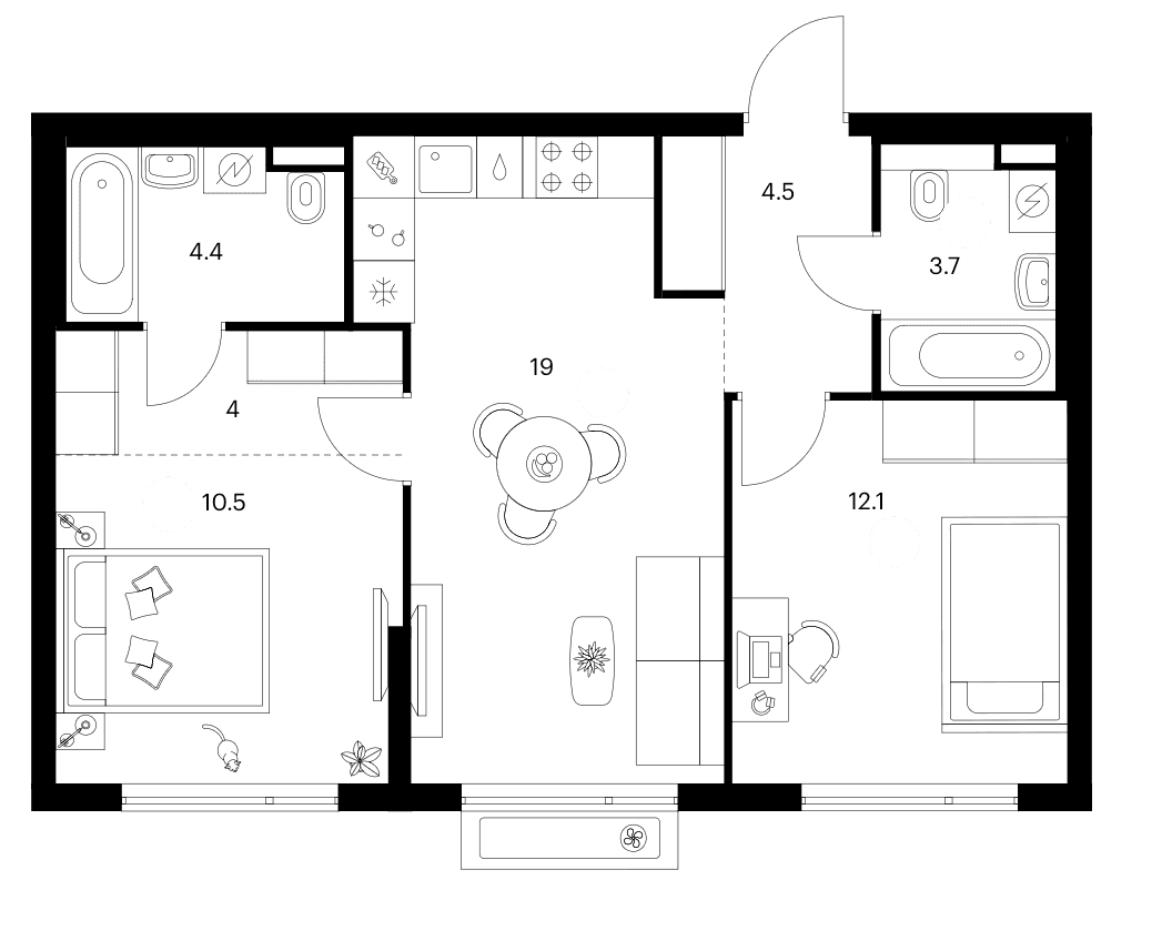 Планировка: 2-комнатная квартира 58,2 м² в ЖК «Белая Дача парк»