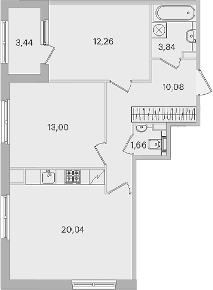 Планировка: Евротрёшка 60,9 м² в ЖК «Дубровский»