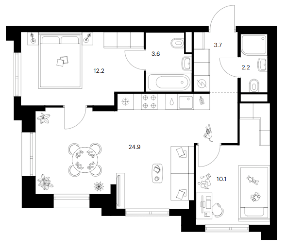 Планировка: 2-комнатная квартира 56,7 м² в ЖК «Зеленый парк»
