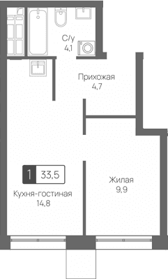 Планировка: Евродвушка 33,5 м² в ЖК «Сити квартал Отрада»