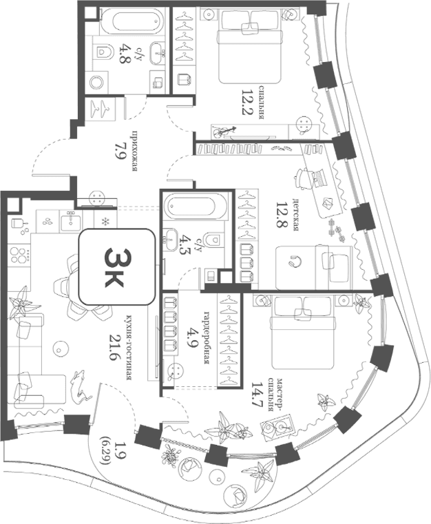 3-комнатная квартира