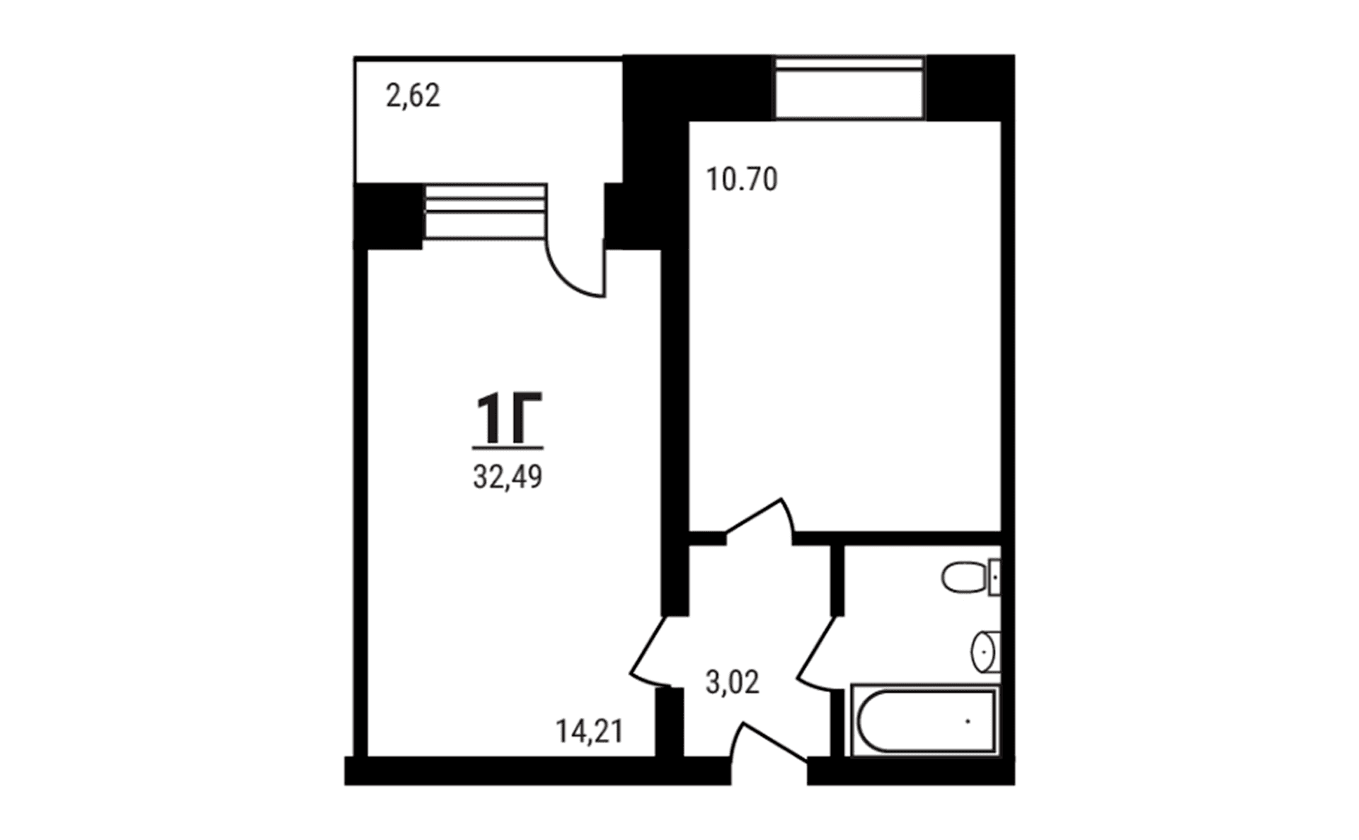 Планировка: 1-комнатная квартира 31,7 м² в ЖК «Дружный»