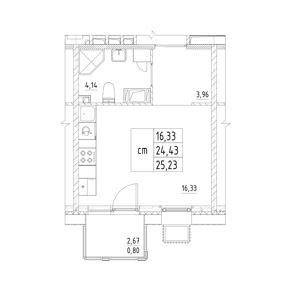 Планировка: Студия 24,4 м² в ЖК «Респект»
