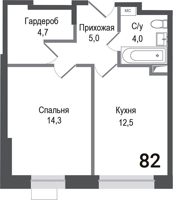 Планировка: 1-комнатная квартира 40,5 м² в ЖК «Киноквартал»