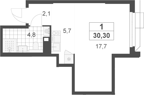 Планировка: Студия 30,3 м² в ЖК «Скандинавия»