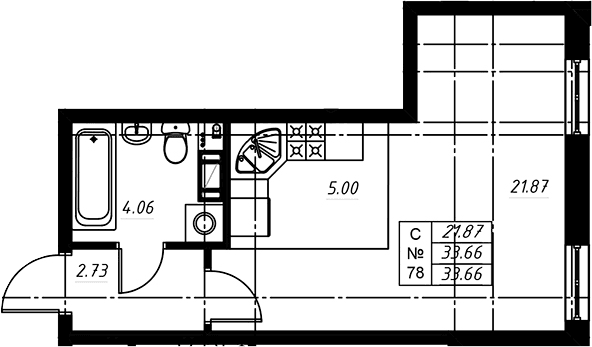 Планировка: Студия 33,8 м² в ЖК «Огоньки»