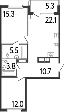 Планировка: Евротрёшка 69,4 м² в ЖК «Передвижники»