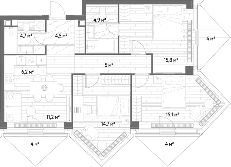 Планировка: Квартира евро-4 82,1 м² в ЖК «С5»
