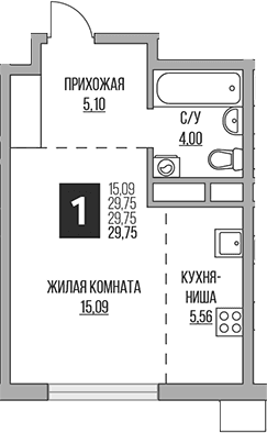 Планировка: Студия 29,8 м² в ЖК «Гранель Притяжение Сити»