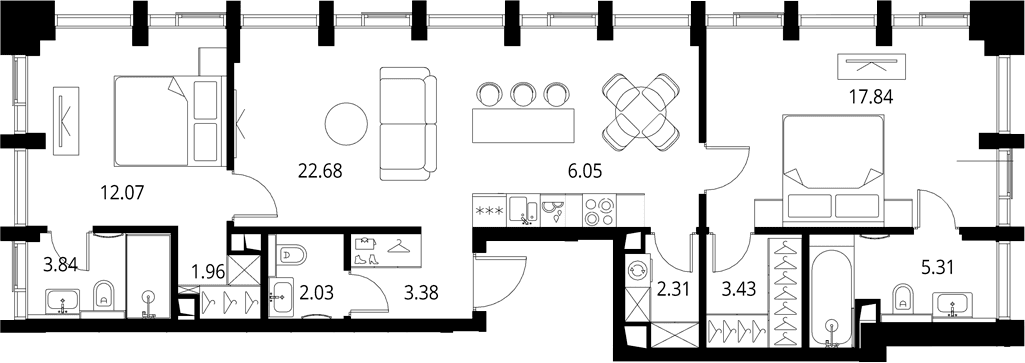 Планировка: Евротрёшка 80,9 м² в ЖК «Сити Бэй»