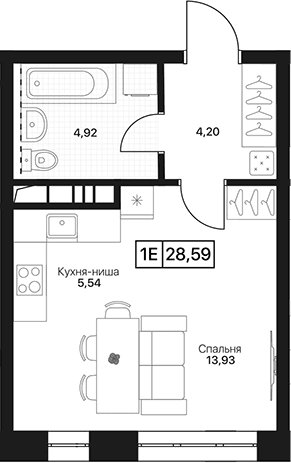 Планировка: Студия 28,6 м² в ЖК «Пушкино Град»