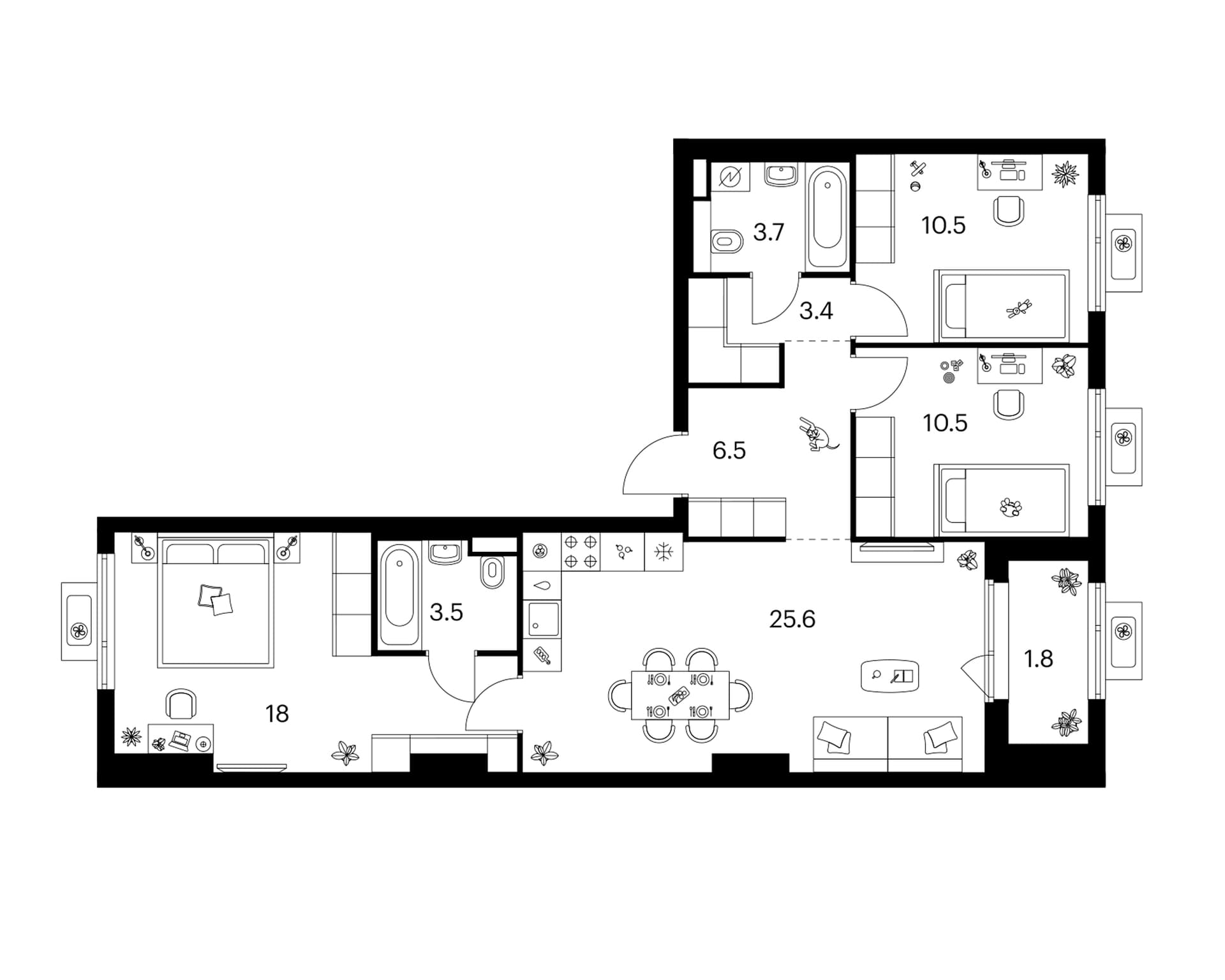 Планировка: 3-комнатная квартира 81,7 м² в ЖК «Белая Дача парк»