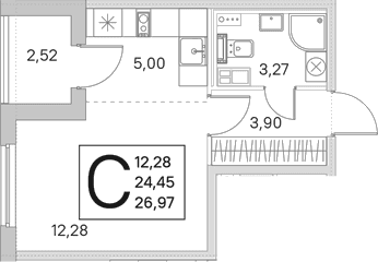 Планировка: Студия 24,5 м² в ЖК «Любоград в Стрельне»