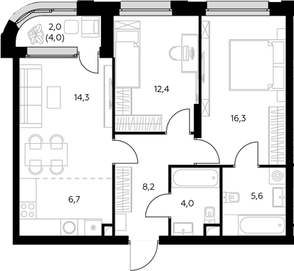Планировка: Евротрёшка 67,5 м² в ЖК «Адмирал»