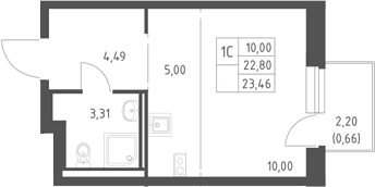 Планировка: Студия 22,8 м² в ЖК «Горки Парк»