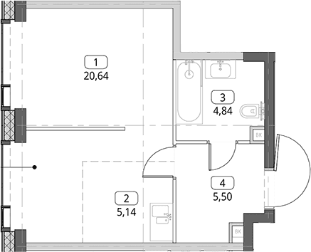 Планировка: Студия 36,1 м² в ЖК «СИТИДЗЕН»