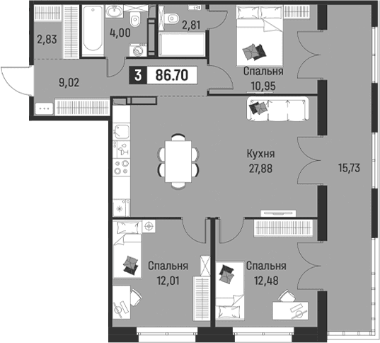 Планировка: Квартира евро-4 82 м² в ЖК «Символист»