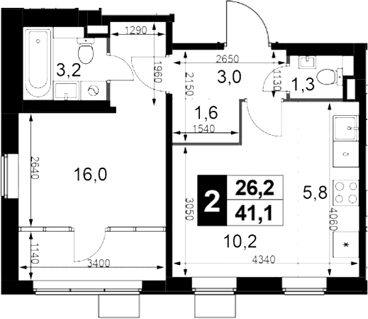 Планировка: Евродвушка 40,8 м² в ЖК «1-й Химкинский»
