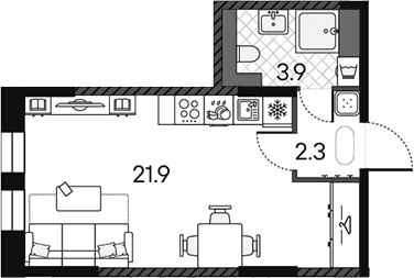 Планировка: Студия 28,1 м² в ЖК «МАРК»