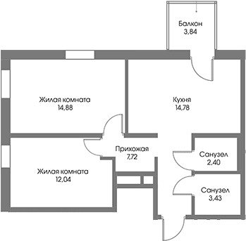 Планировка: 2-комнатная квартира 55,3 м² в ЖК «Рощино Резиденс»
