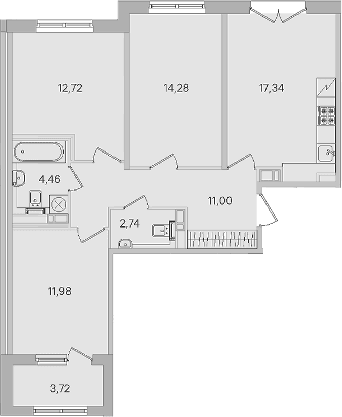 Планировка: 3-комнатная квартира 74,5 м² в ЖК «Дубровский»