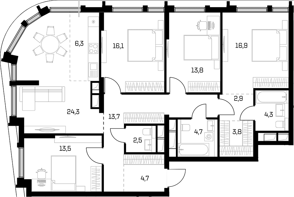 Планировка: Квартира евро-5 127,5 м² в ЖК «Дом 56»
