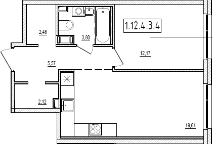 Планировка: Евродвушка 45,8 м² в ЖК «Новый Ямбург»