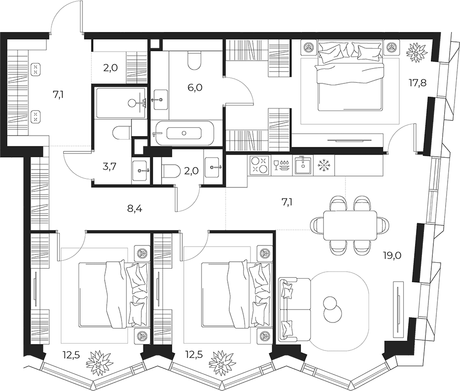 Планировка: Квартира евро-4 98,1 м² в ЖК «МАСТЕРС»