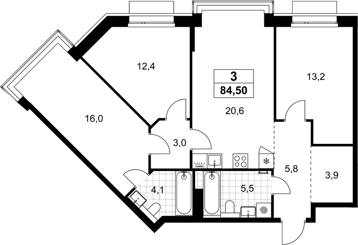 Планировка: Квартира евро-4 84,5 м² в ЖК «Хольм»